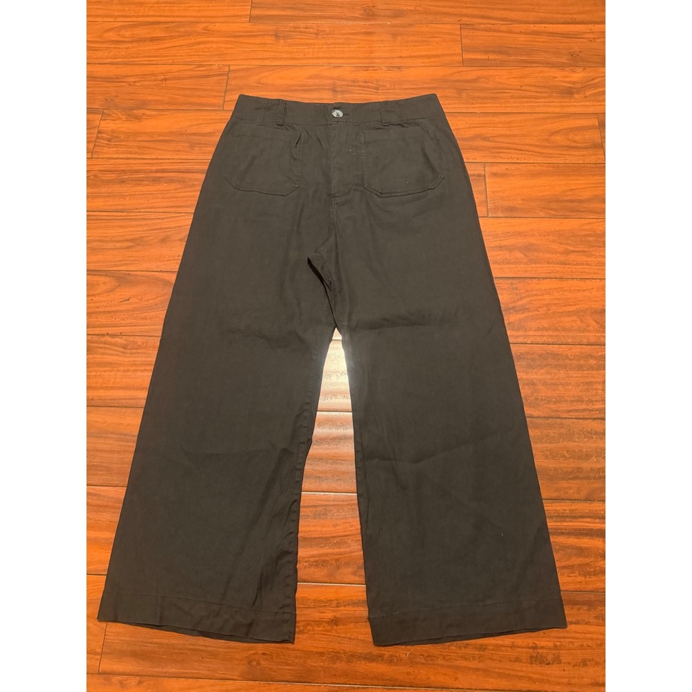 Maeve Anthropologie The Colette Wide Leg Linen Blend Pants Black Size 12